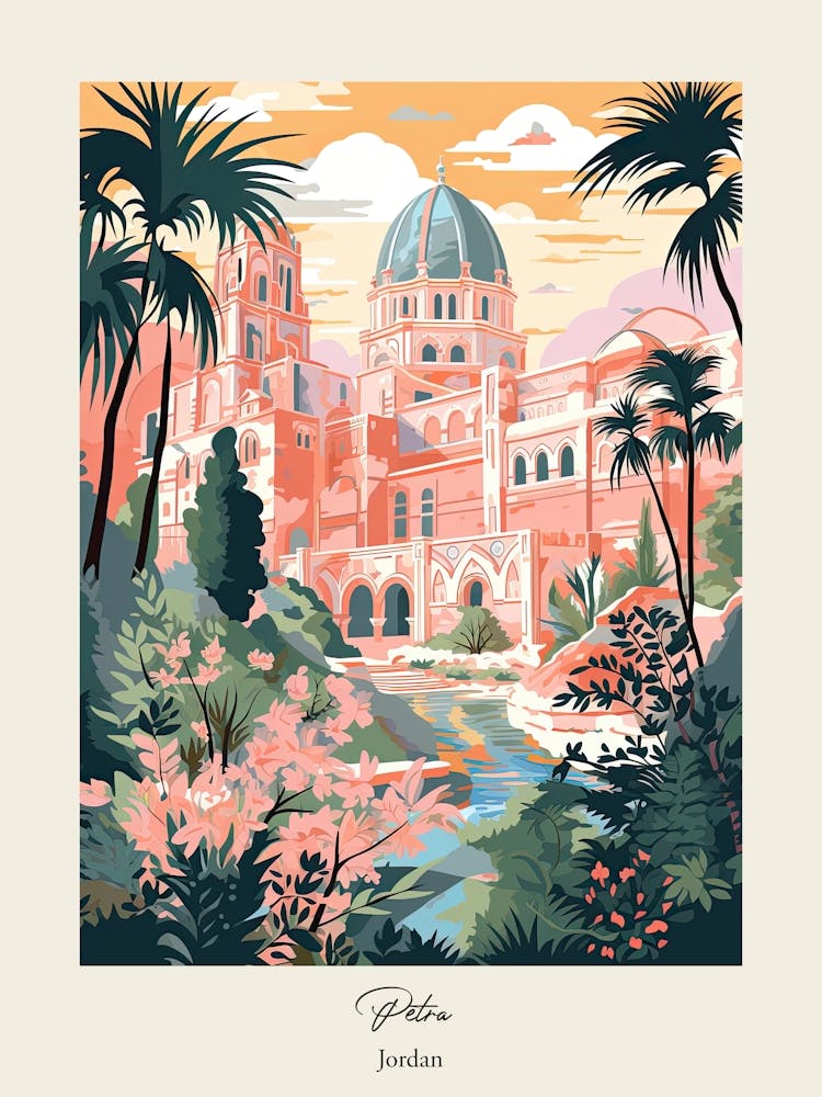 Petra, Jordan   Cute Botanical Illustration Travel Poster