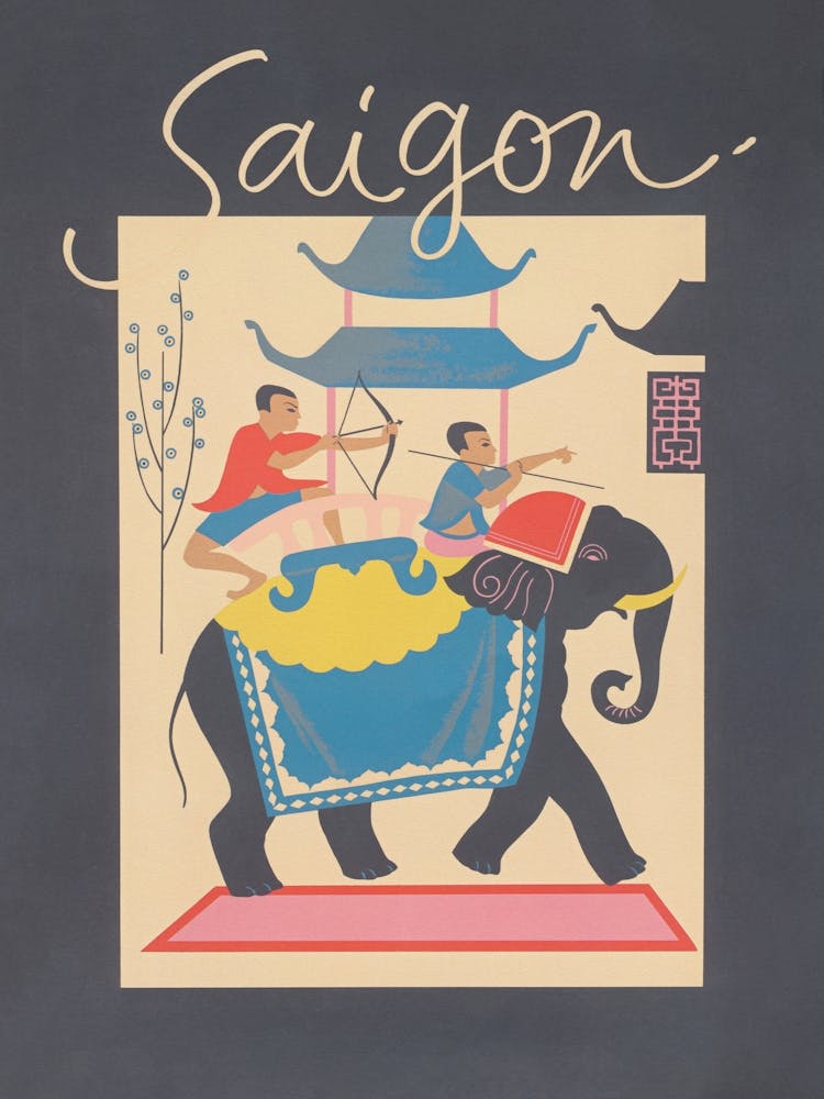 Saigon, Éléphant, Affiche de Voyage Vintage