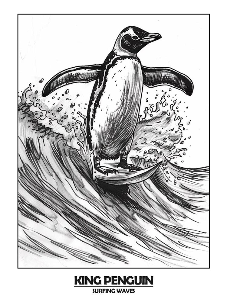 Penguin Surfing Waves Poster 7
