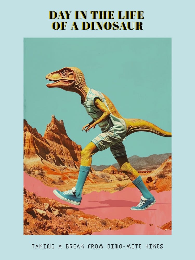 Retro Dinosaur Hiking Collage 3 Poster