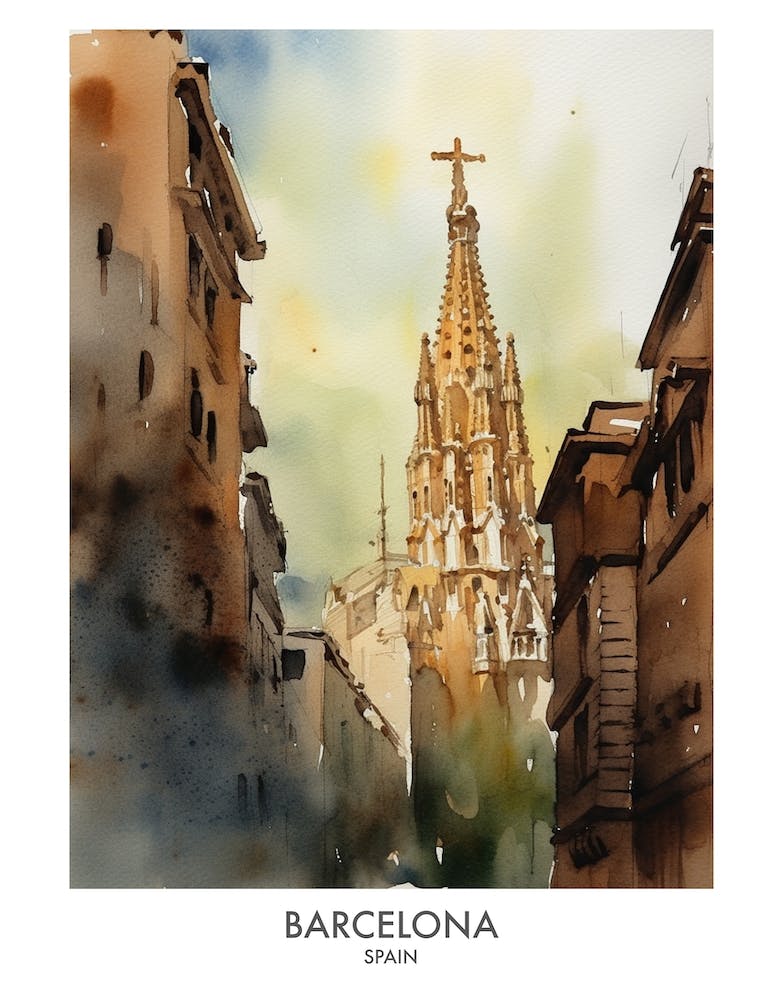 Barcelona Watercolour Travel Poster 2