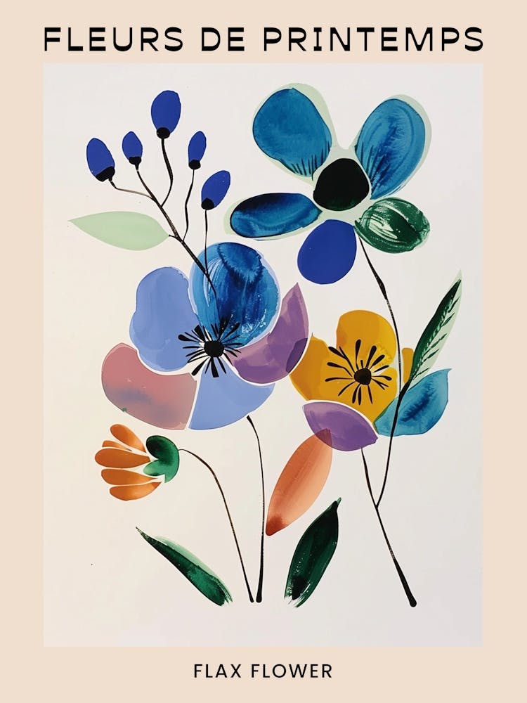 Spring Floral French Poster  Flax Flower 2