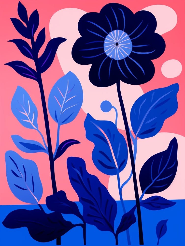 Blue Flower Illustration Gerbera Daisy 3