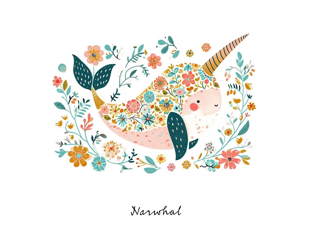 Little Floral Narwhal 2 Poster