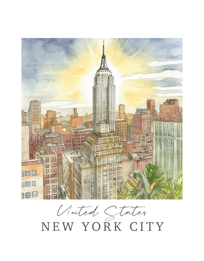 United States, New York City Storybook 1 Travel Poster Watercolour