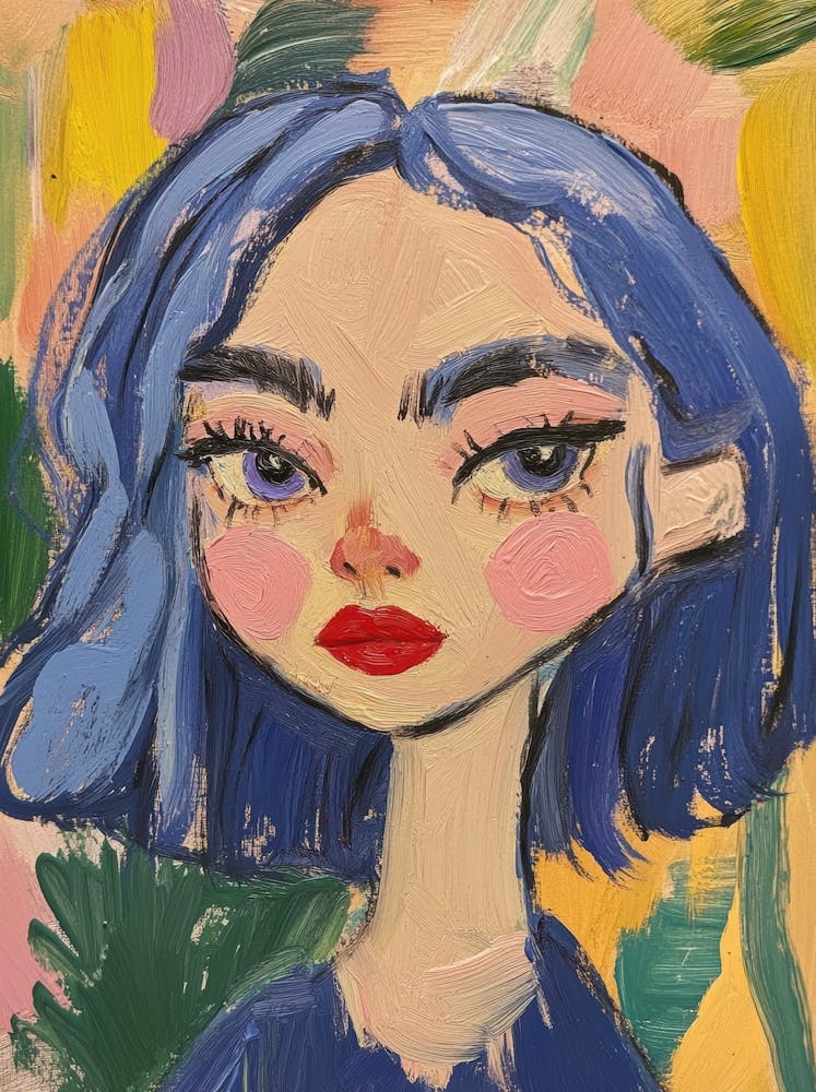 Portrait Of A Girl With Blue Hair 1