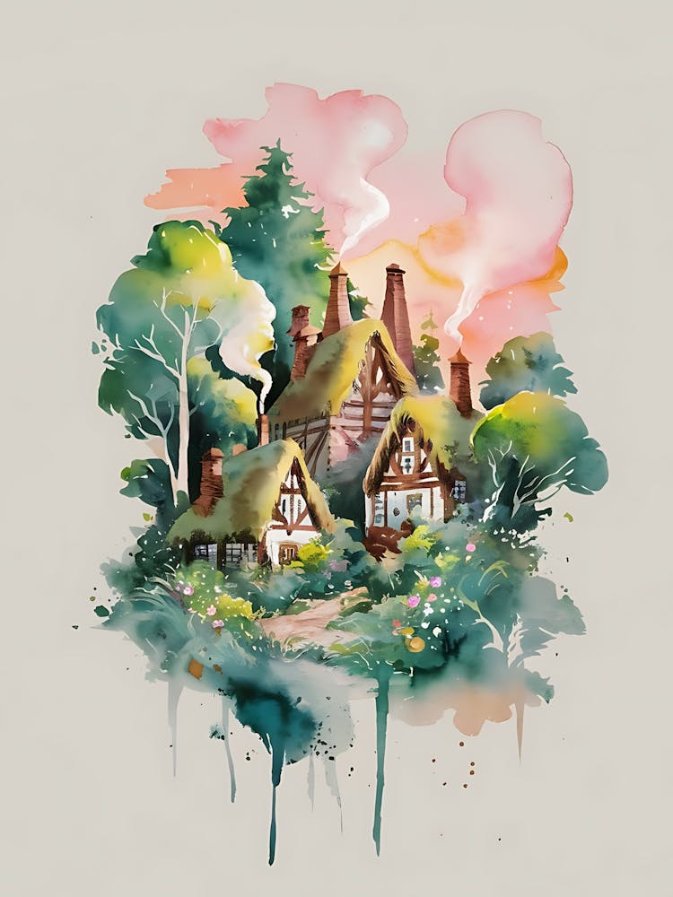 Watercolor Of A Cottage