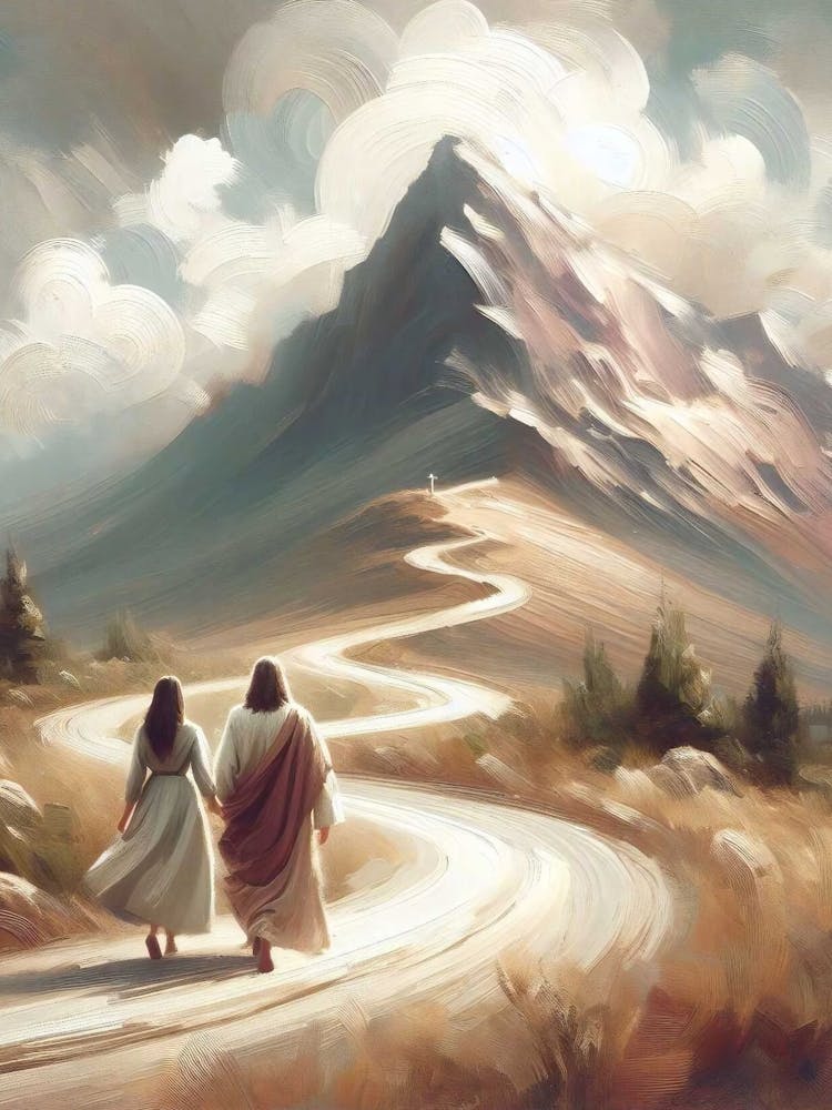 The Road Ahead, Modern Christian Art, Jesus Walking With Woman, Jesus And Girl Art, Bible Verse Art, Lds Digital Art, Jesus Digital Painting