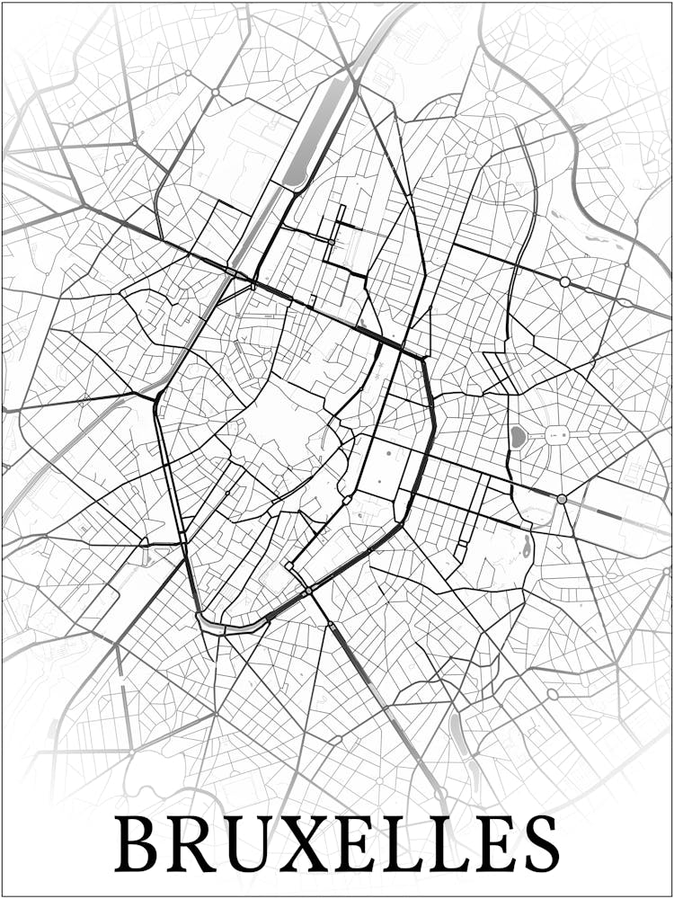 Bruxelles, Belgique – Stadtplan, Schwarz-Weiß-Farbverlaufs-Design
