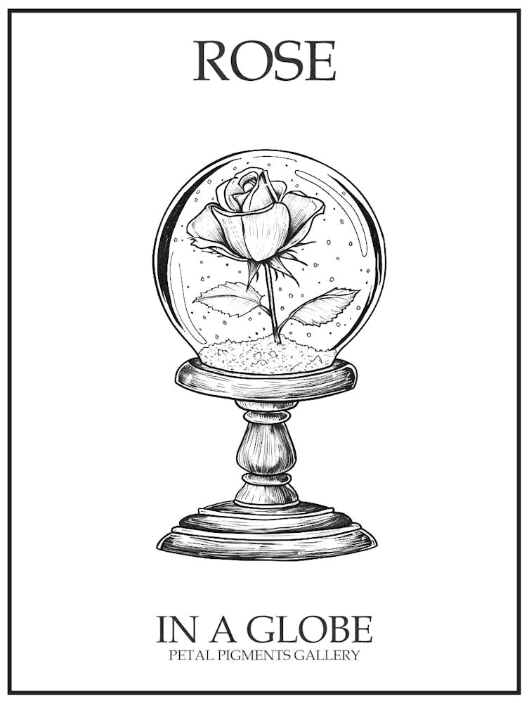 Rose In A Globe Line Drawing 2 Poster