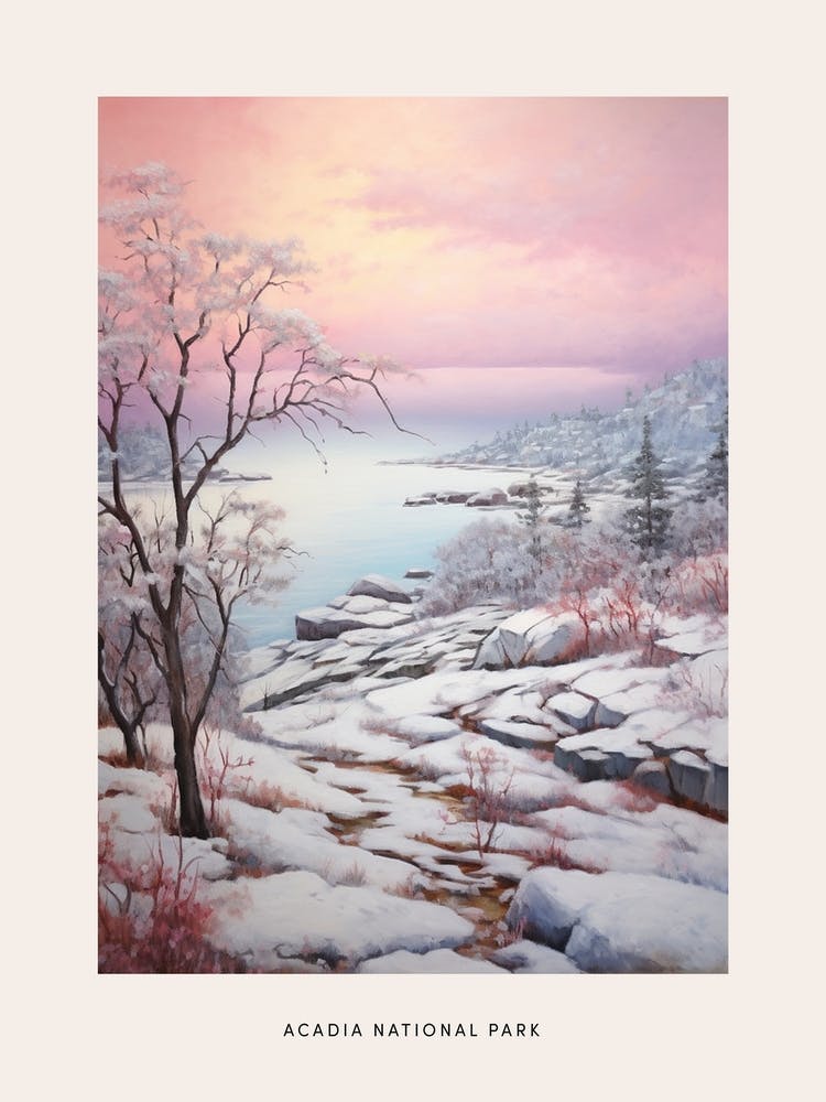 Dreamy Winter National Park Poster  Acadia National Park United States 2