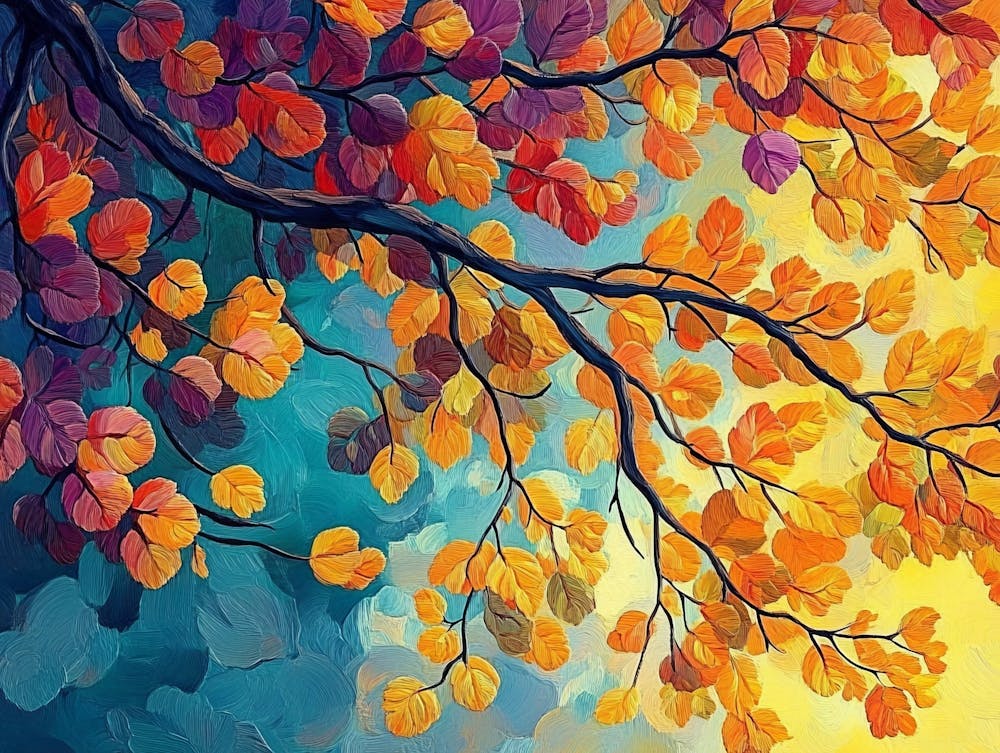 Vibrant 3d Tree Abstraction Colorful Leaves On Hanging Branches 3