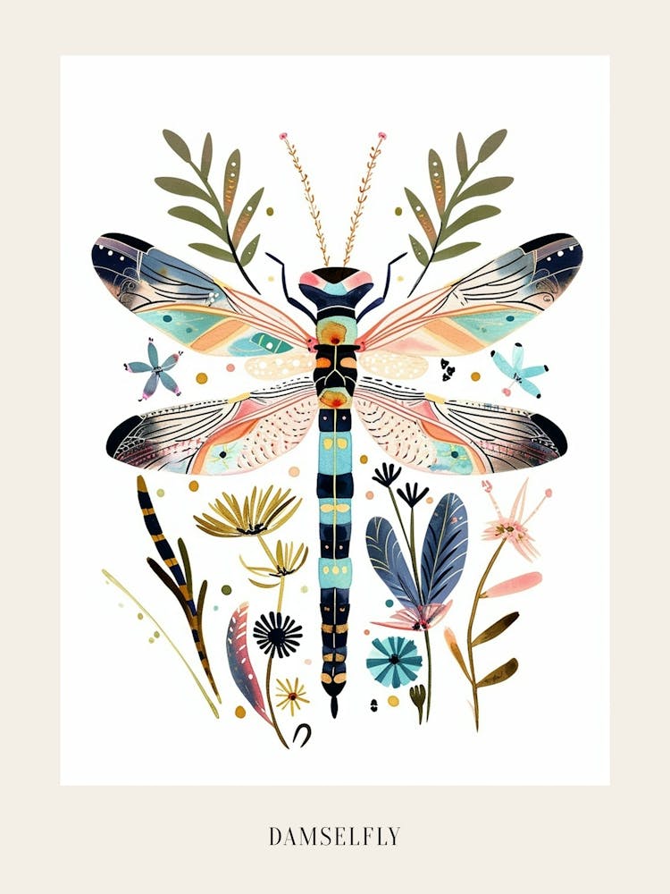 Colourful Insect Illustration Damselfly 2 Poster