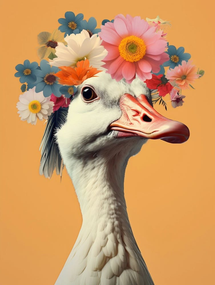 Oiseau Avec Une Couronne de Fleurs Oie