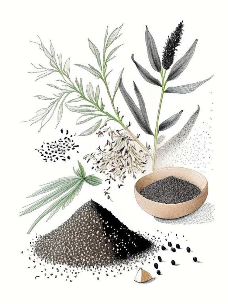 Black Sesame Spices And Herbs Pencil Illustration 3