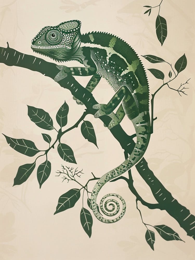 Green Jackson S Chameleon - Gravure sur bloc 1