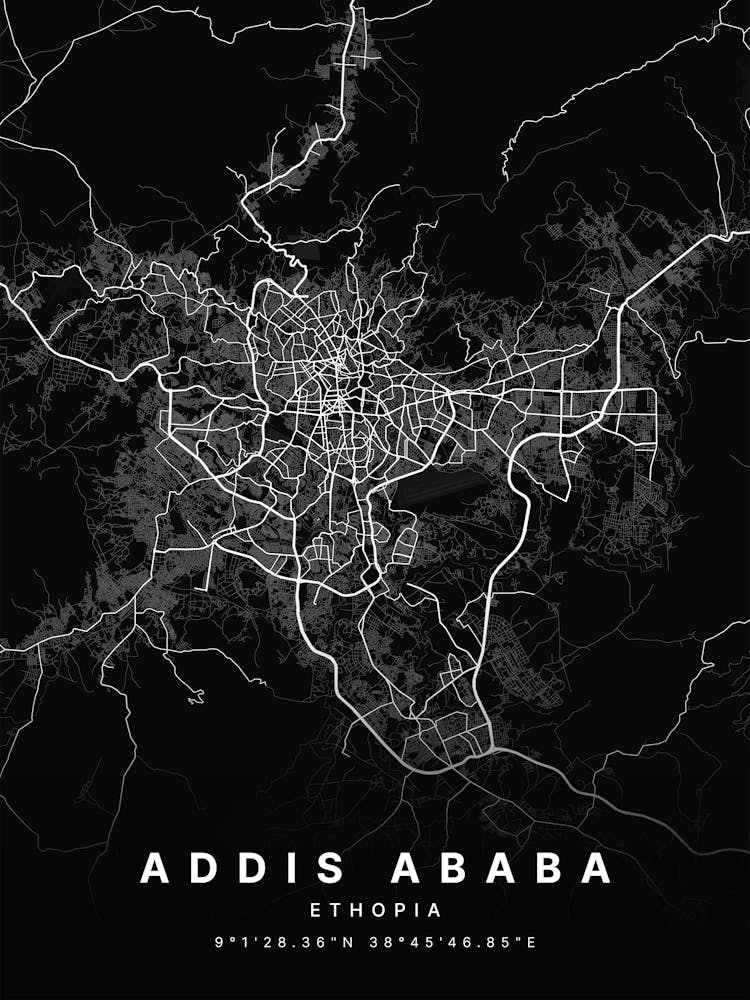 Addis Ababa Ethiopia Black Map 1