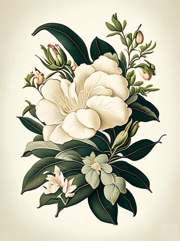 Gardenia 3 Floral Botanical Vintage Poster Flower