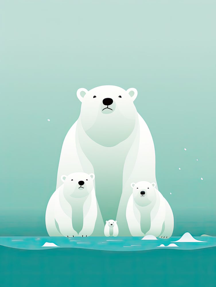 Ice Age Ensemble; Polar Bear Family Tale In Oil