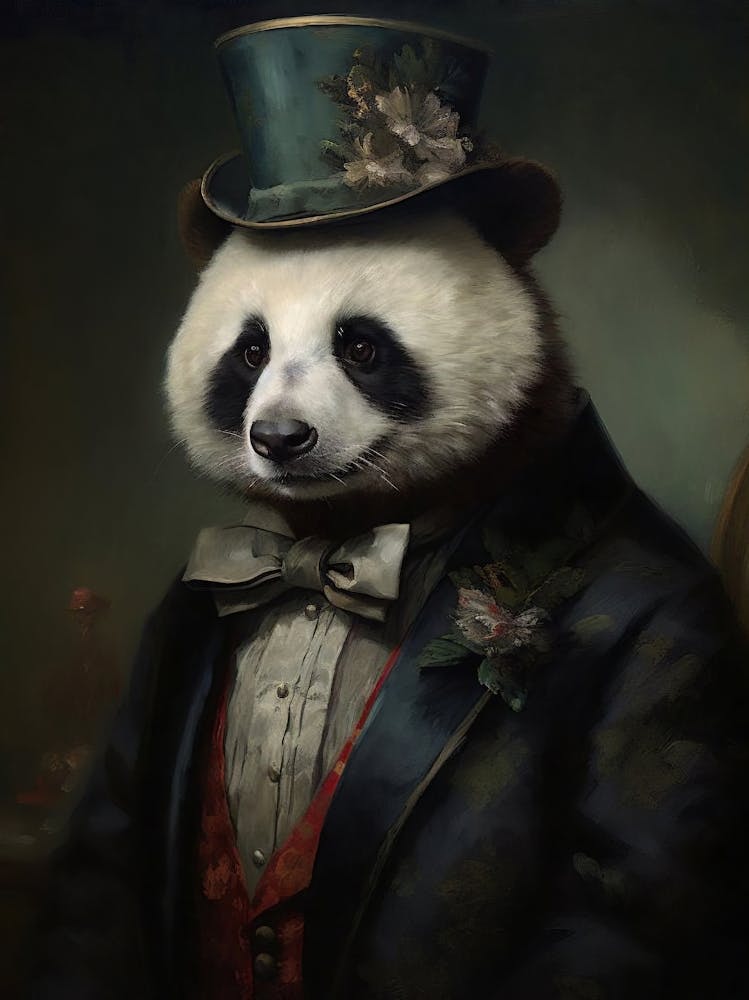 Victorian Animal Portrait, Royal Panda Vintage Print, Dressed Animal Art, Altered Art, Renaissance Animal Printable Art, Animal Lover Gift