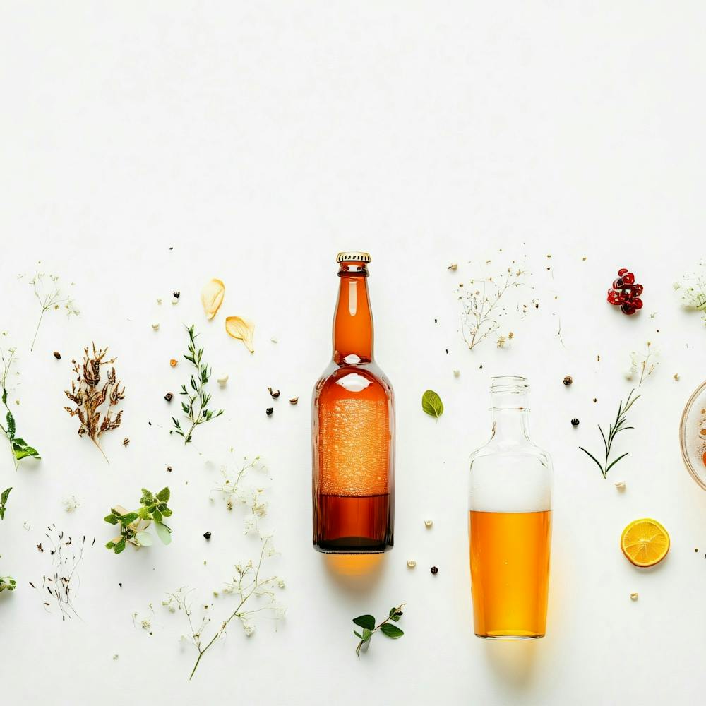 Beer Bottles And Herbs
