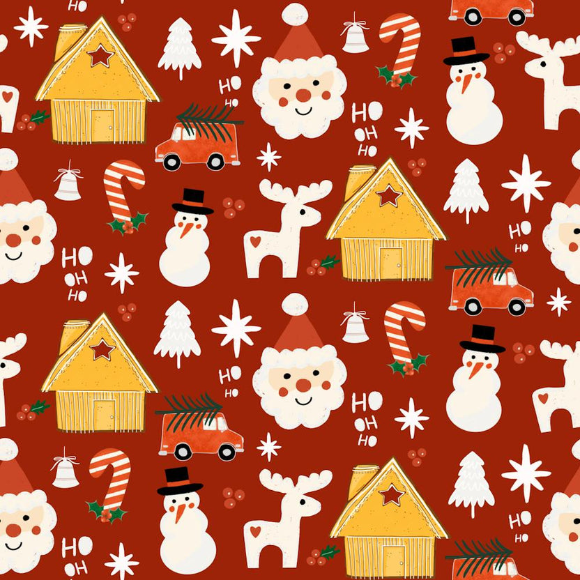 Holiday Christmas Santa Workshop Minimal Retro Red