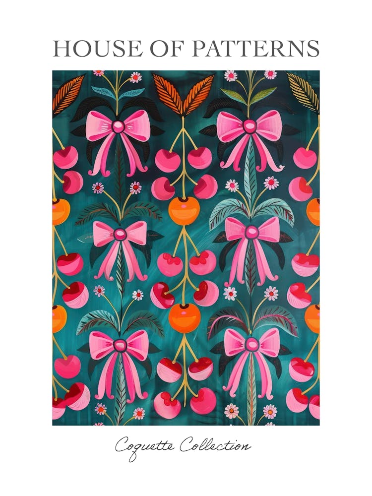 Folk Pink Bows 1 Pattern Poster