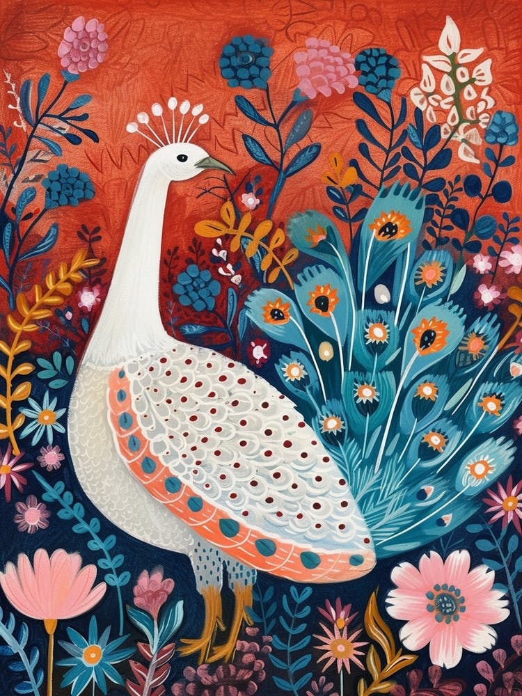 White Floral Folky Peacock 3