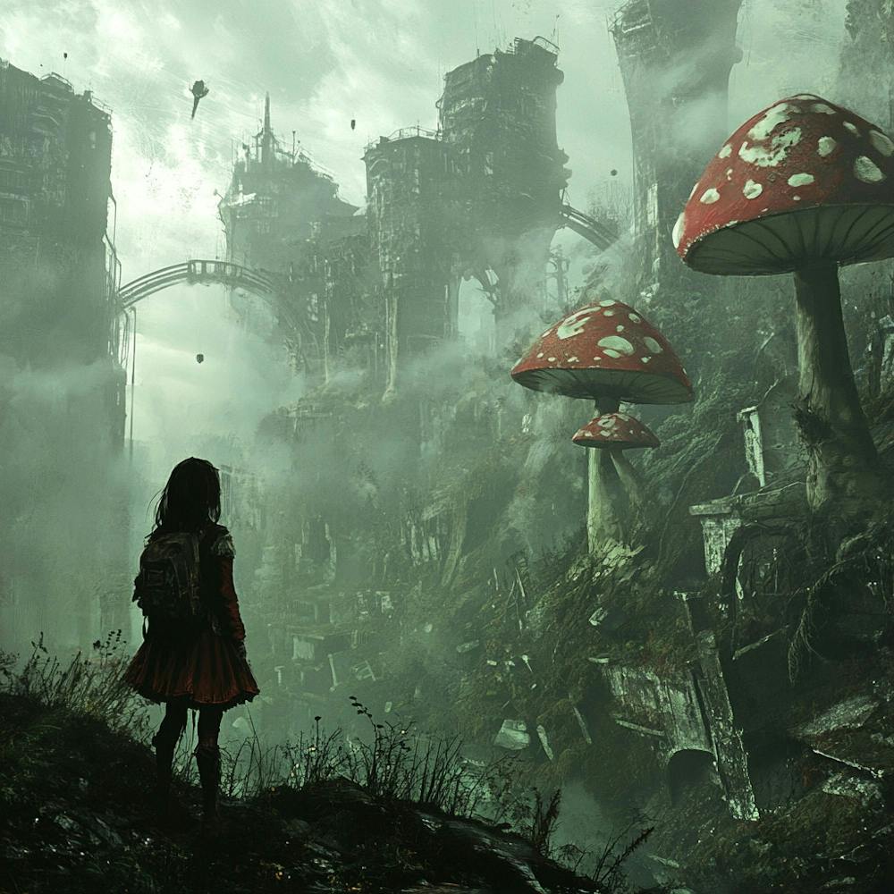 Fille Dans Une Ville Champignon