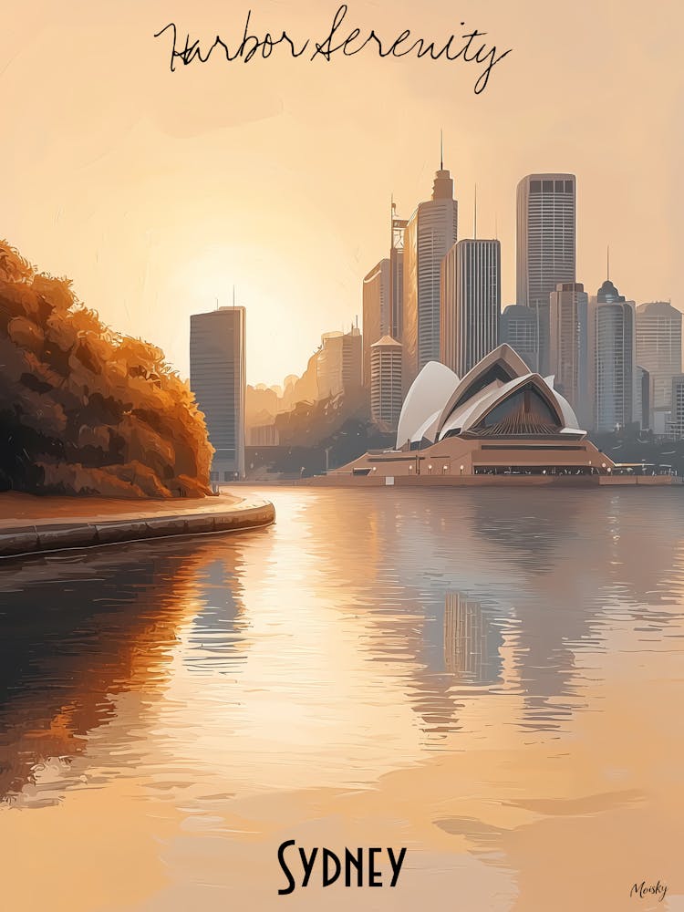 Sydney, minimalistische Weichtonpalette, Aquarellposter