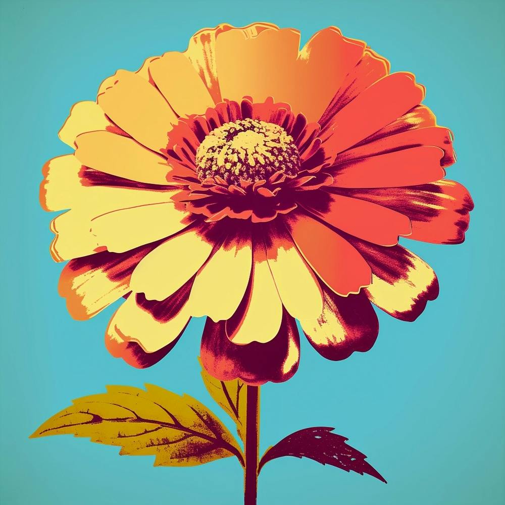 Andy Warhol Style Pop Art Flowers Zinnia 1 Square