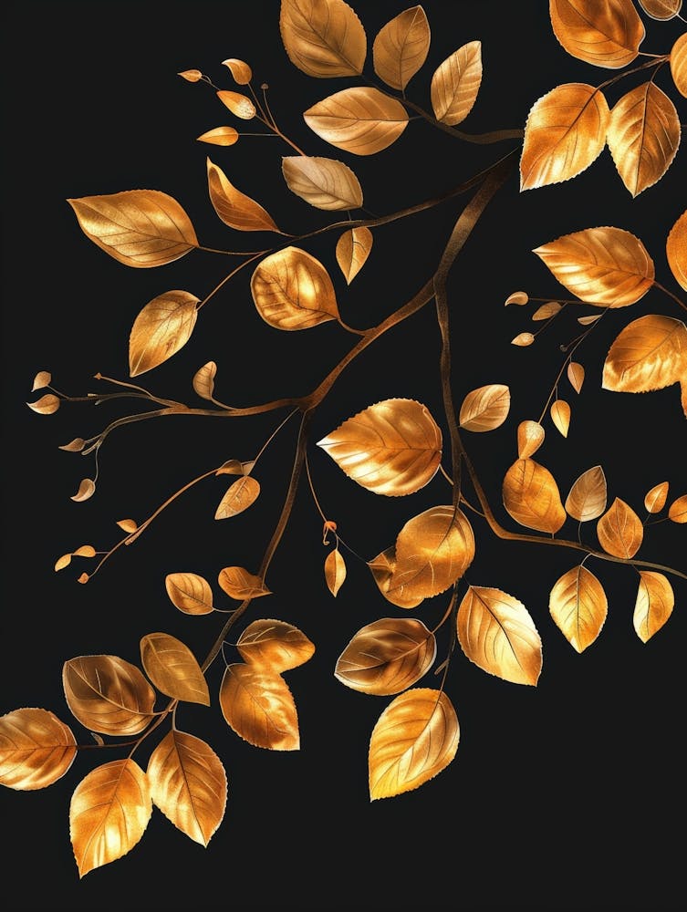 Gold Leaves On Black Background 2