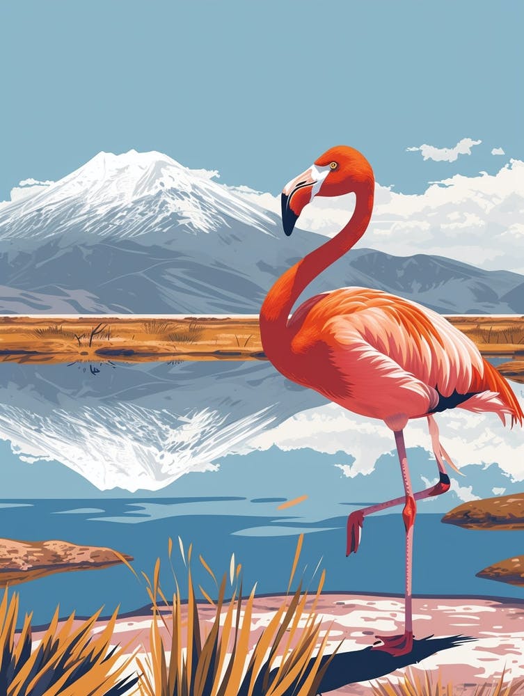 Greater Flamingo Andean Plateau Chile Tropical Illustration 6