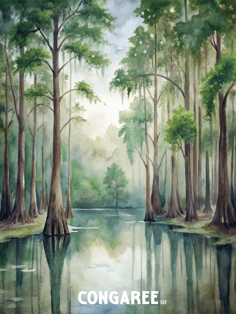 Congaree National Park Watercolor Painting