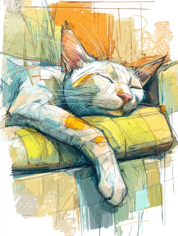 Watercolor Cat On The Couch 24