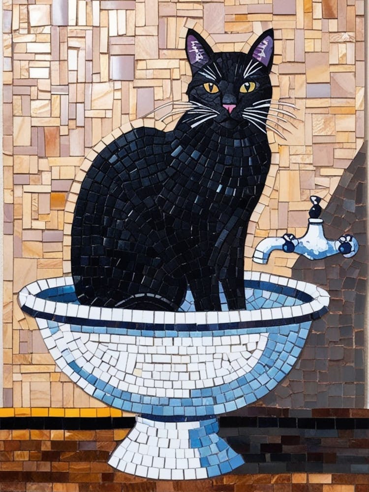 Black Cat In A Sink