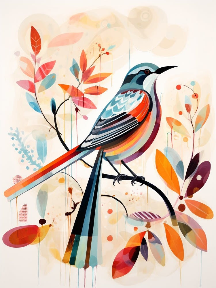 Bird Painting Collage Mockingbird 2