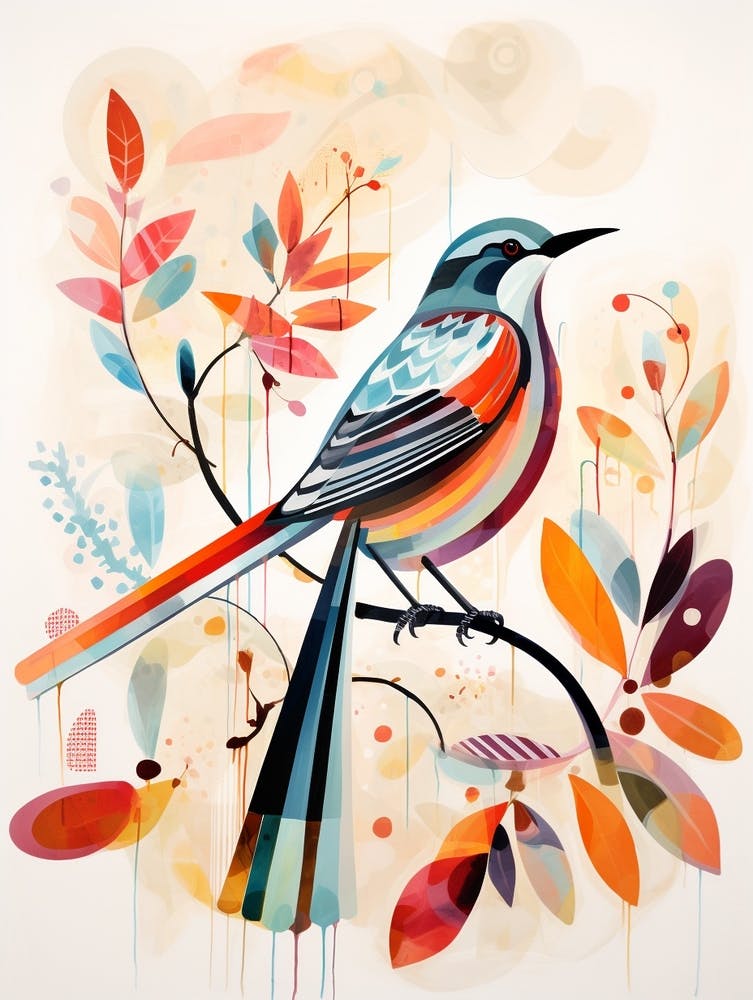 Bird Painting Collage Mockingbird 2