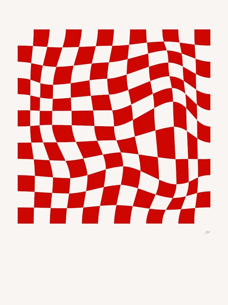 Wavy Checkered Pattern Poster Red