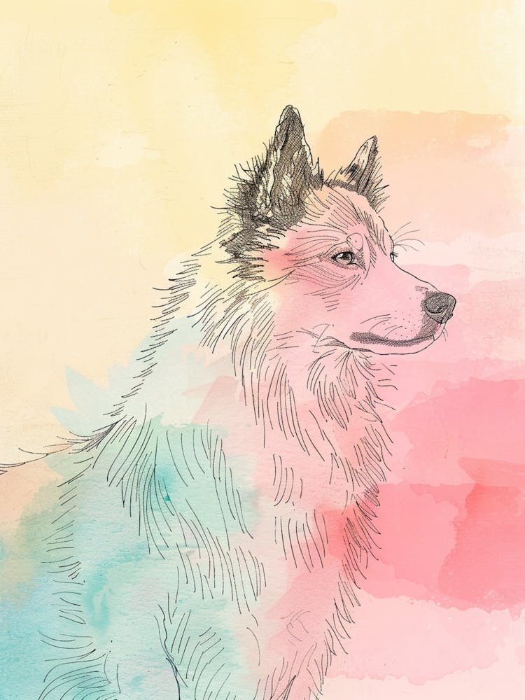 Pastel Icelandic Sheepdog Line Illustration 4
