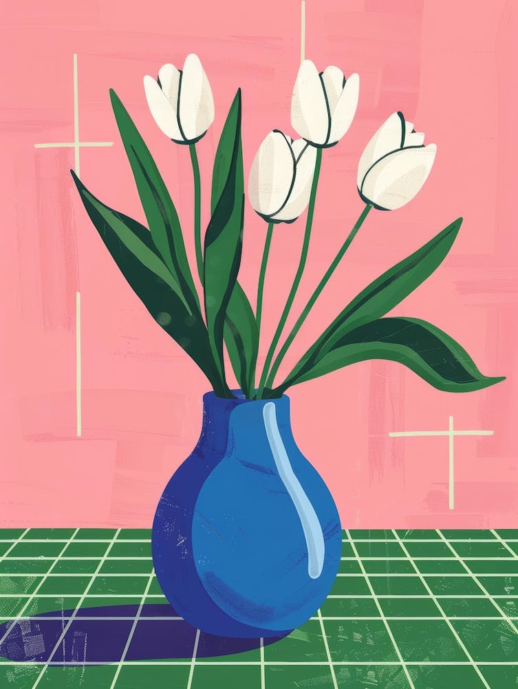 White Tulips In A Blue Vase 1