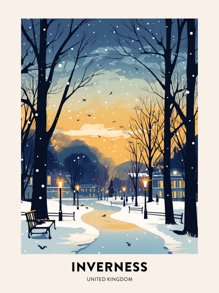 Winternacht Reiseplakat Inverness Vereinigtes Königreich 1