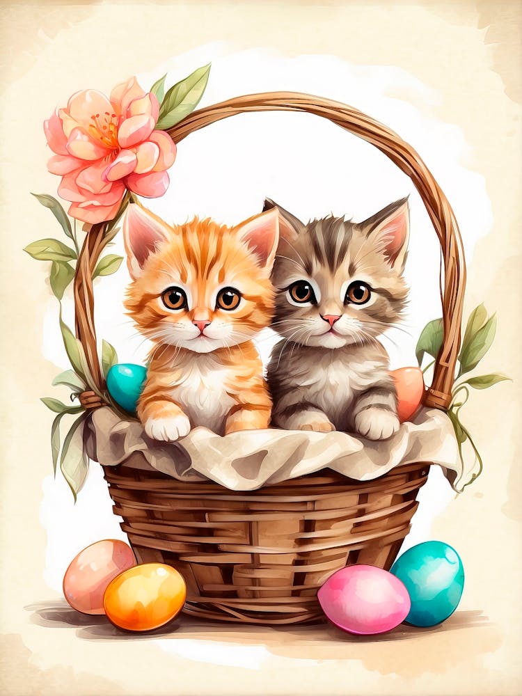 Cute Kittens In A Basket