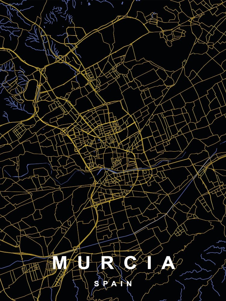 Murcia Spain City Map Black and Gold