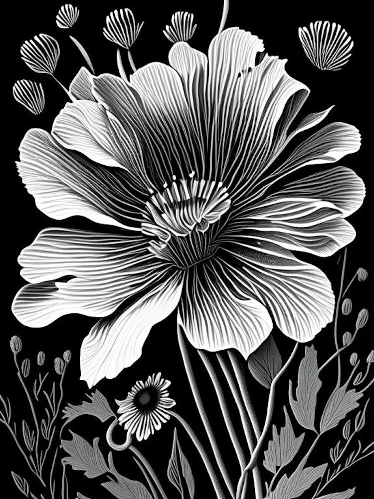 Anémone, Fleur Sauvage - Linogravure