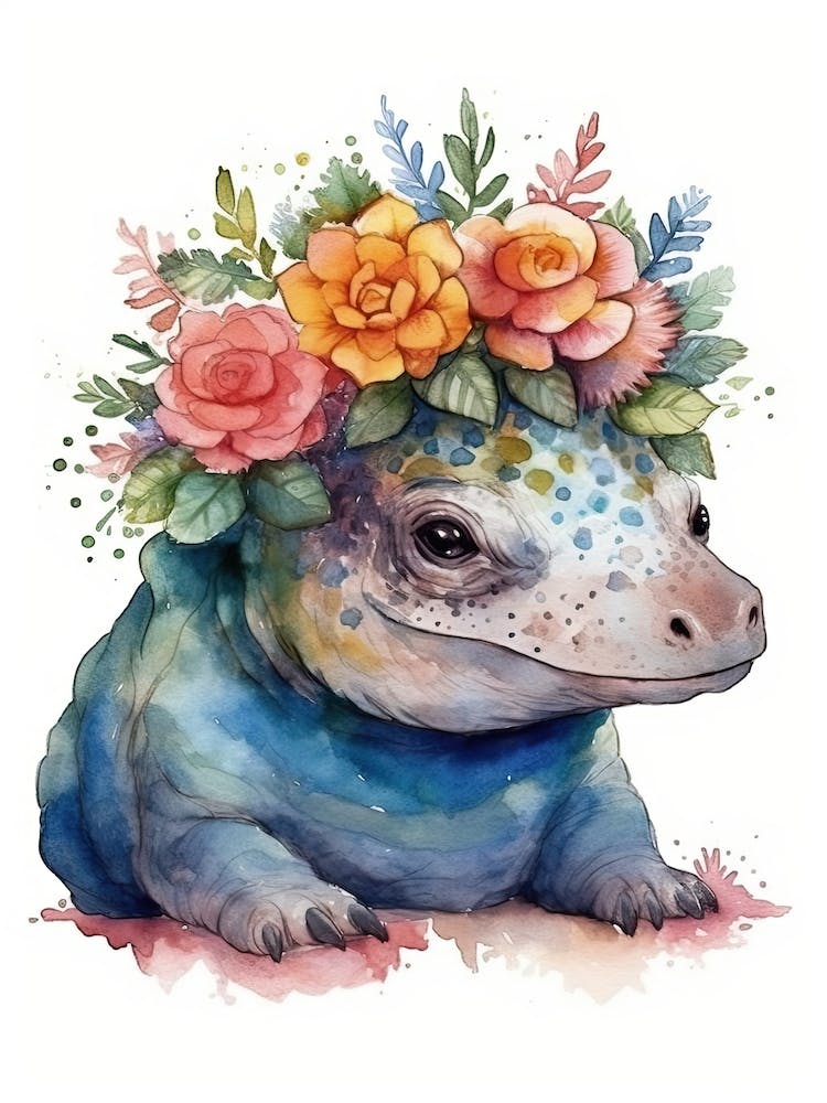 Ankylosaurus With A Crown Of Flowers Cute Dinosaur Watercolour 4