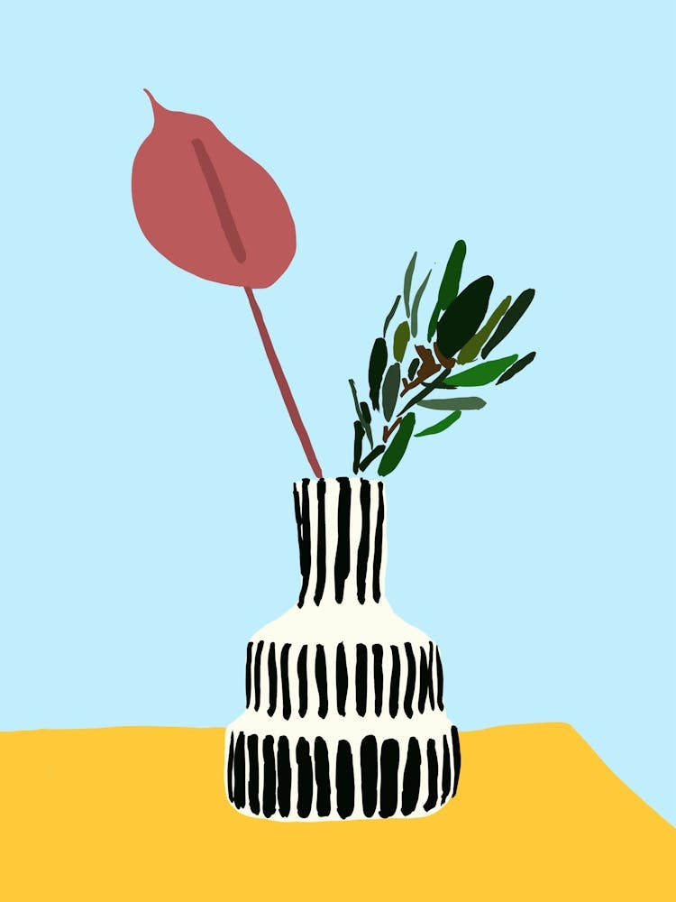 Vase Floral Stripes Color Block Blue and Yellow Poster