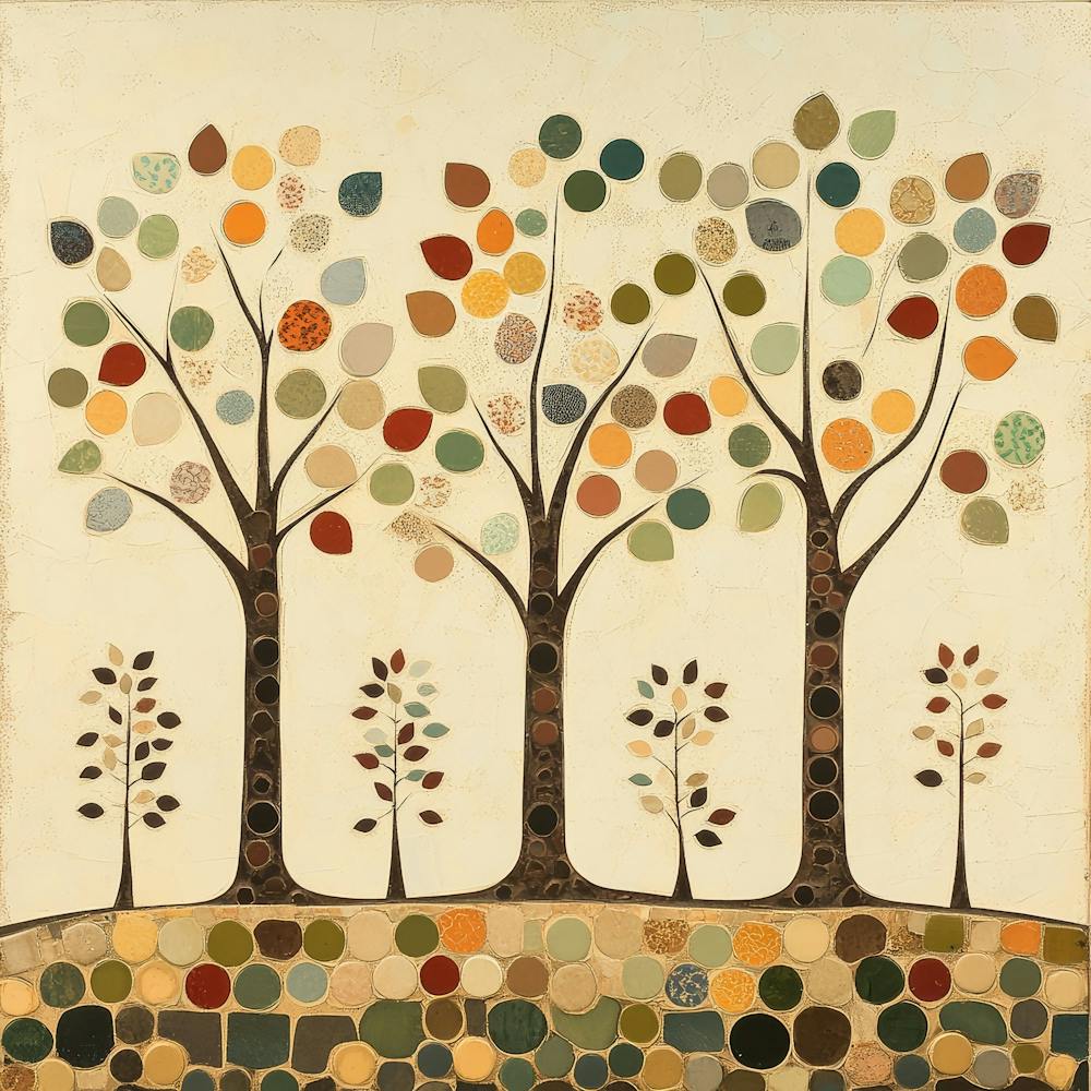 Folk Art Style Mosaic Trees 5