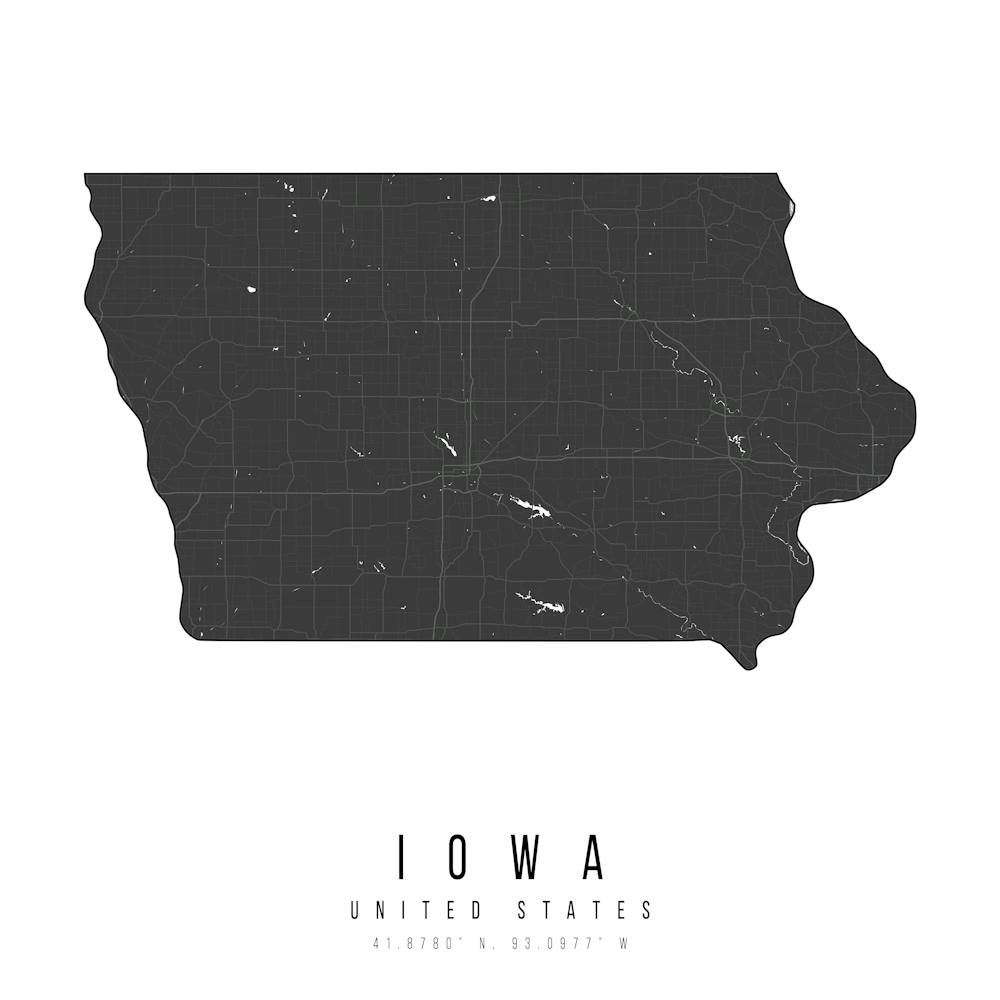 Iowa Mono Black And White Modern Minimal Street Map Square