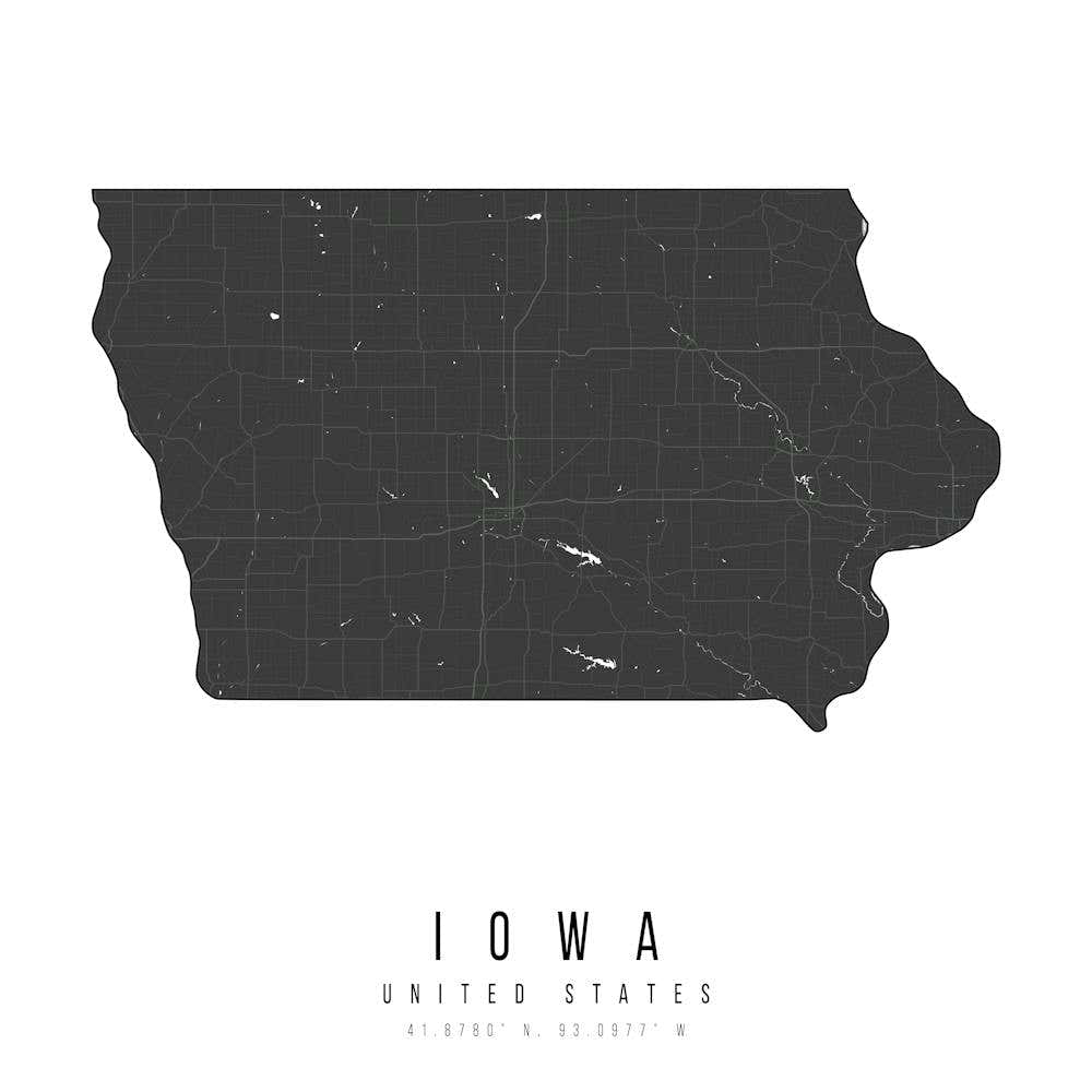 Iowa Mono Black And White Modern Minimal Street Map Square